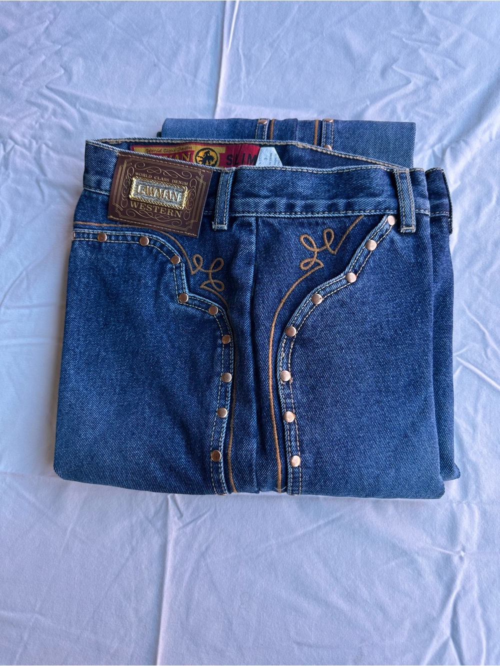 Vintage Lawman Western Cowgirl Blue Jeans with Snap Stud Detailing